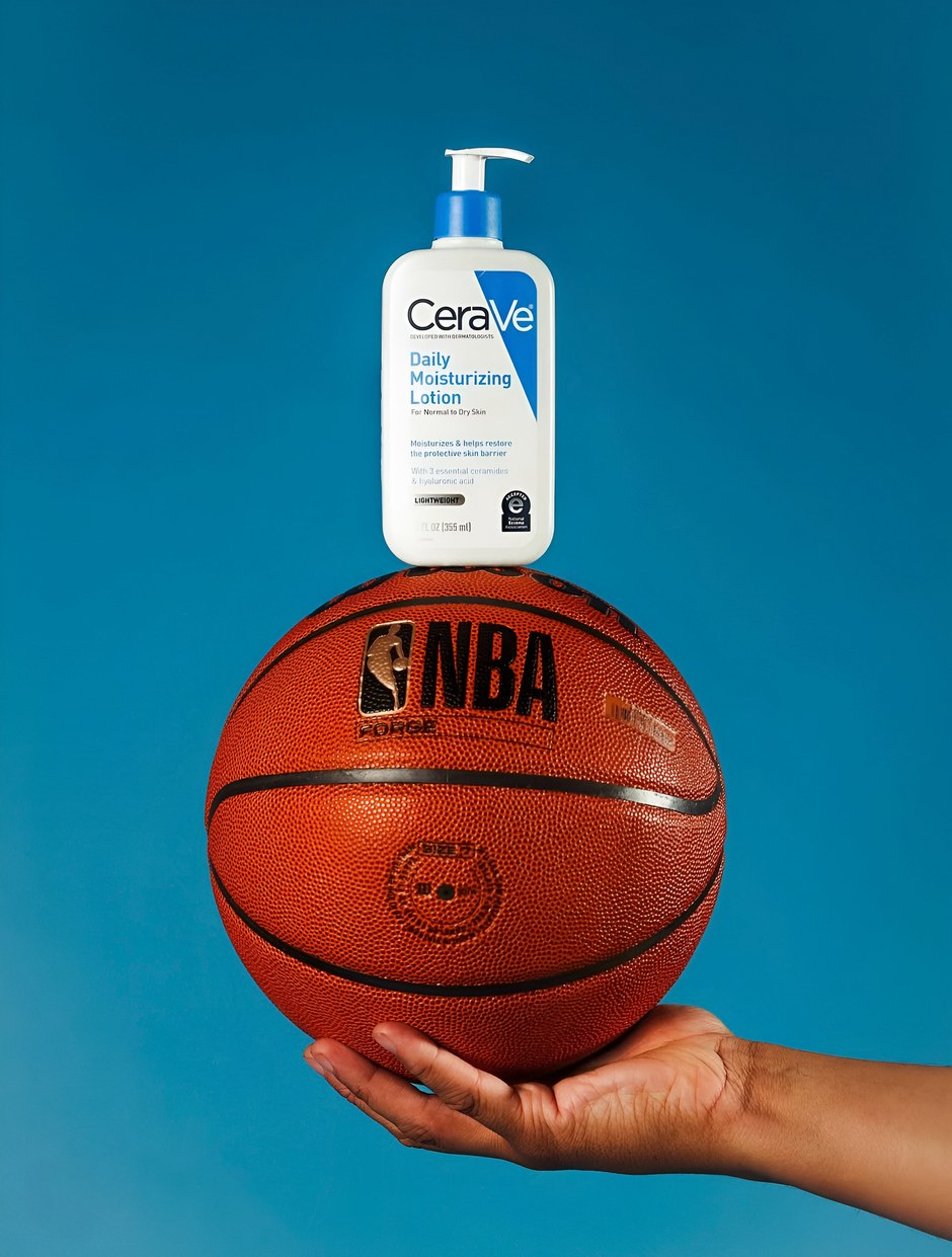 CeraVe campaign creative with a basketball