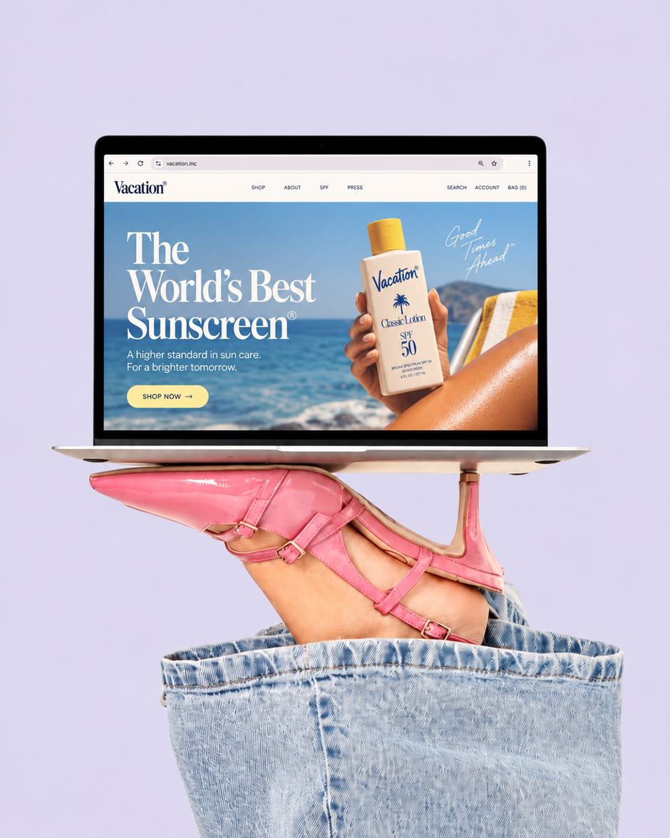Vacation sunscreen website displayed on a laptop