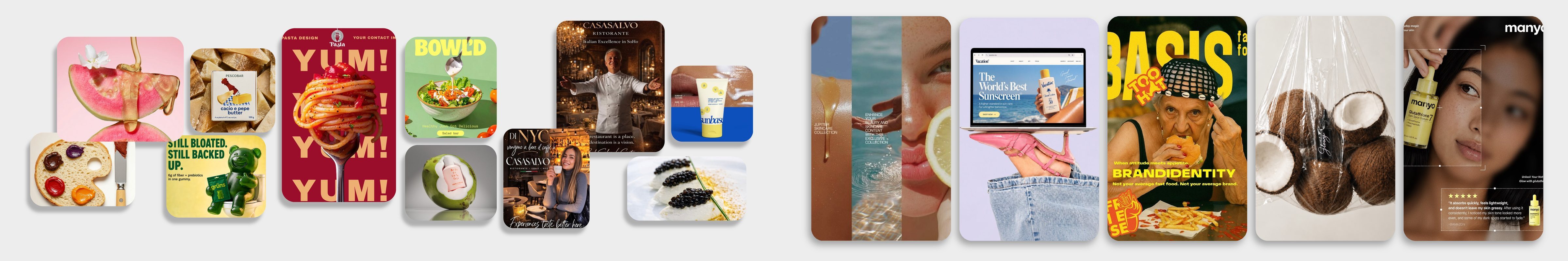Food, beverage, beauty and skincare social campaign mood board